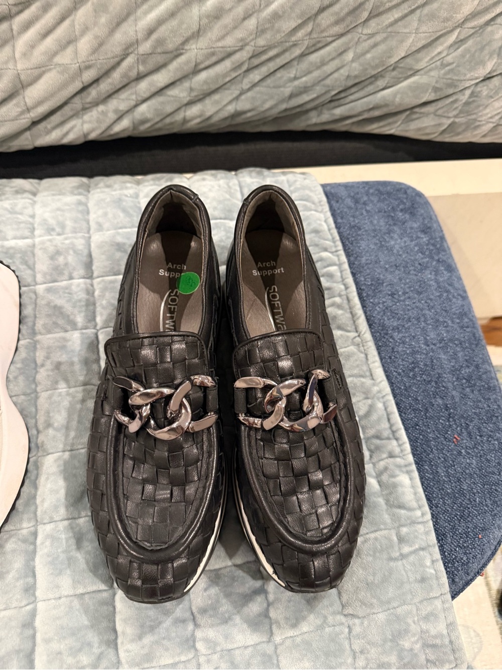 Men's Black Woven Slip-On Loafers with Chain Accent